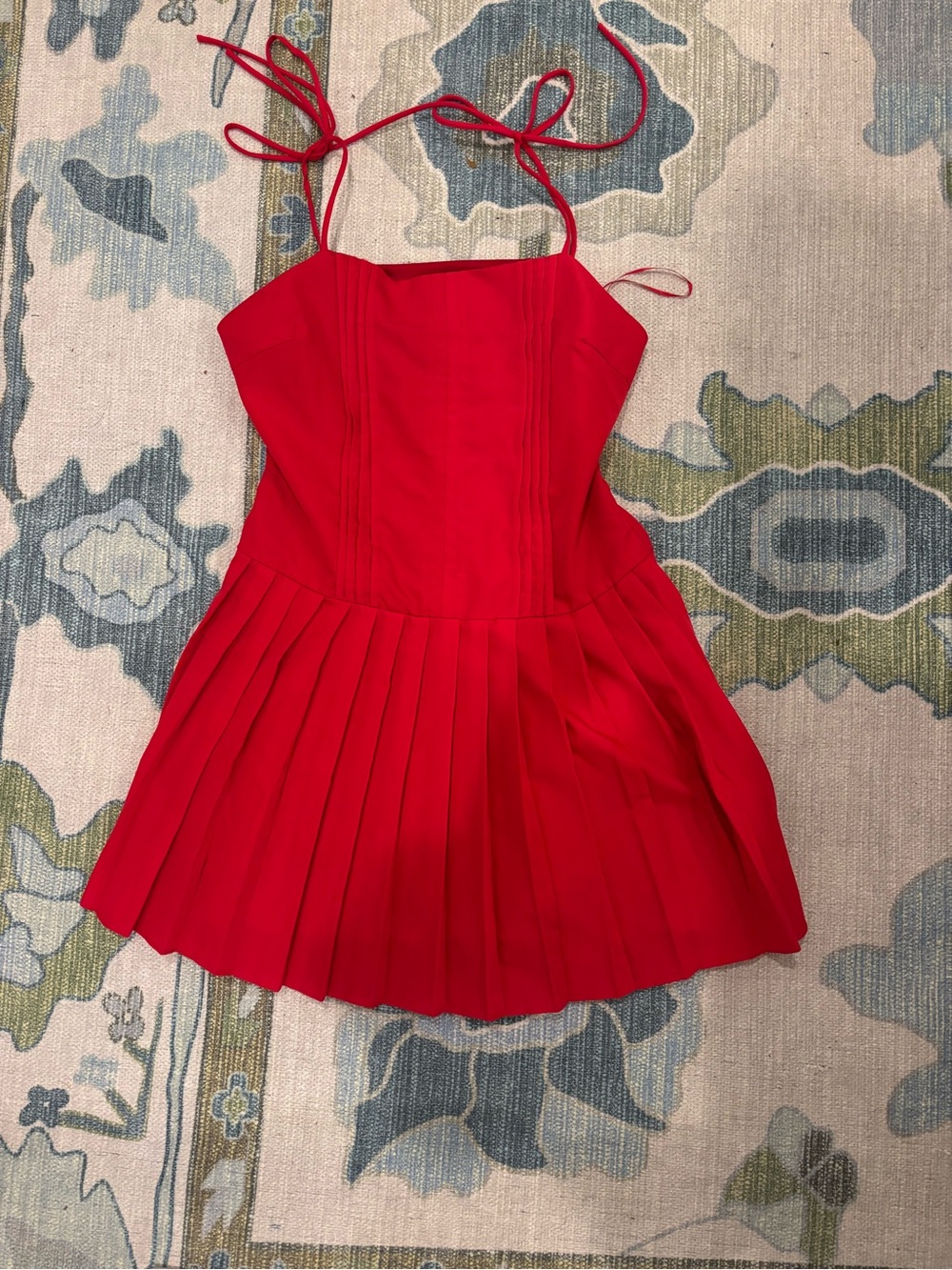 TCEC Red Pleated Mini Dress with Tie Straps
